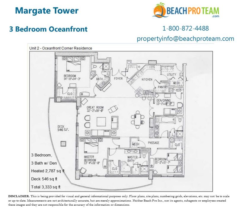 Margate Tower Floor Plan 2 - 3 Bedroom Oceanfront Corner